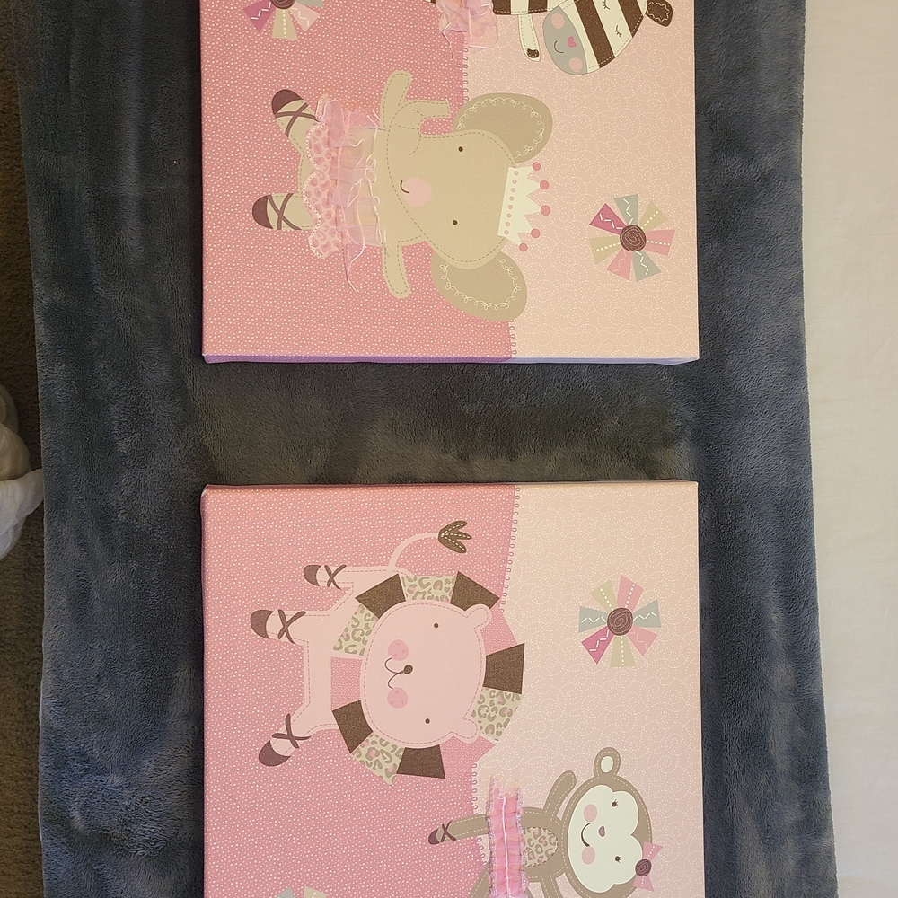 Cute Pink Animal Canvas Art Set